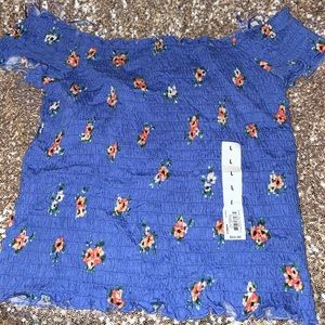 Blue flowery off shoulder shirt!